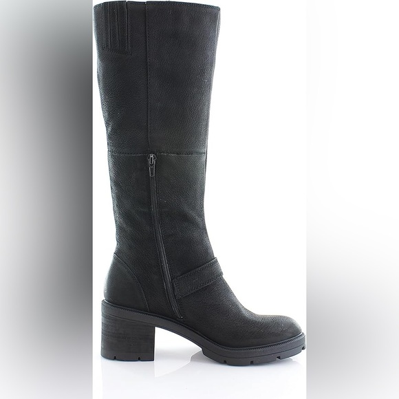 Lucky Brand Scoty Black Leather Moto Double Zip Lug Sole Boots Sz 5.5 BNWOB - Picture 4 of 10